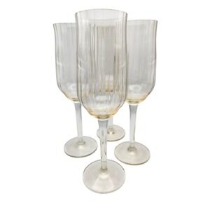 Vintage MCM set of 4 Ribbed beige tinted champagne flutes